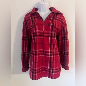 Lauren Ralph Lauren LRL Plaid Flannel Red Black 1/4 Zip Pullover Shacket Size L
